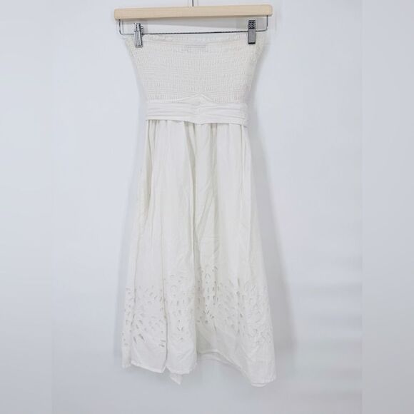 Thakoon Collective Eyelet Tie Waist Dress White Strapless Cotton Sz 0 - Picture 9 of 13